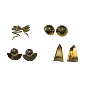 FUNKY CHUNKY Earrings 4 Pairs Gold Metal Vintage 80's Fun Retro
